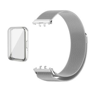 TPU Case Stainless Steel Strap for Samsung Galaxy Fit 3 Screen Protector Bumper Cover Milanese Loop Metal Band Bracelet for Samsung Fit 3