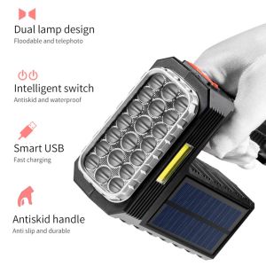 20LED USB/Solar Rechargeable Flashlight High Power Outdoor Multi-function Waterproof Torchlight Long-range Spotlight