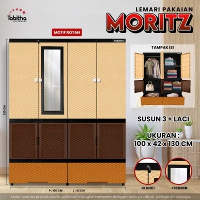 LEMARI PAKAIAN Plastik Tabitha 4 PINTU Moritz GANTUNGAN Cermin KUNCI