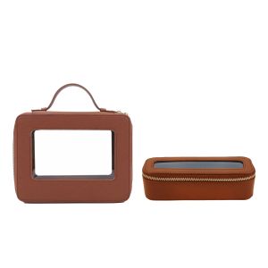 Custom Genuine Leather Travel Cosmetic Bag Set Colorful Classic Saffiano Portable Travel Clear PVC Cosmetic Bag TPU Wash Bag2026