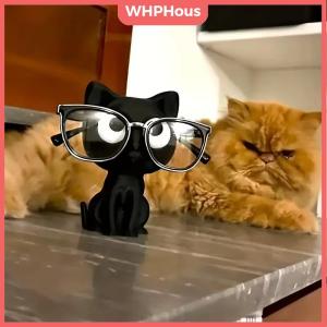 WHPHous 3D Printed Cat Glasses Holder Fashion Eyeglass Stand With Sitting Kitten Pose Adorable Desk Organizer For Home Office Room Decor