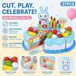 Kids Birthday Cake Toy Cutting Cake Set Pretend Play DIY Sliceable Educational Gift Pink