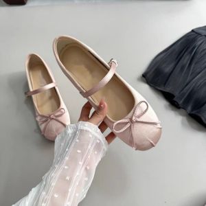 Free Shipping Ballet Satin Shoes For Petite Women New Autumn Collection With A Bow And Shallow Toe Design