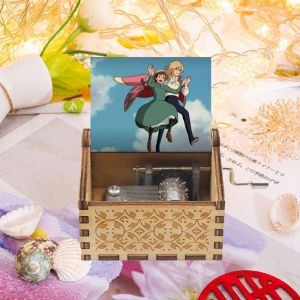 EO4MD Vintage Howls Moving Castle Music Box Grave Wood Music Box Ornaments Music Box Decoration Black/Brown Hand-cranked Music Box Birthday
