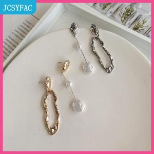 JCSYFAC Bông tai ngọc trai hình học Bông tai không đối xứng bông tai phong cách Baroque thời trang bất thường cá tính