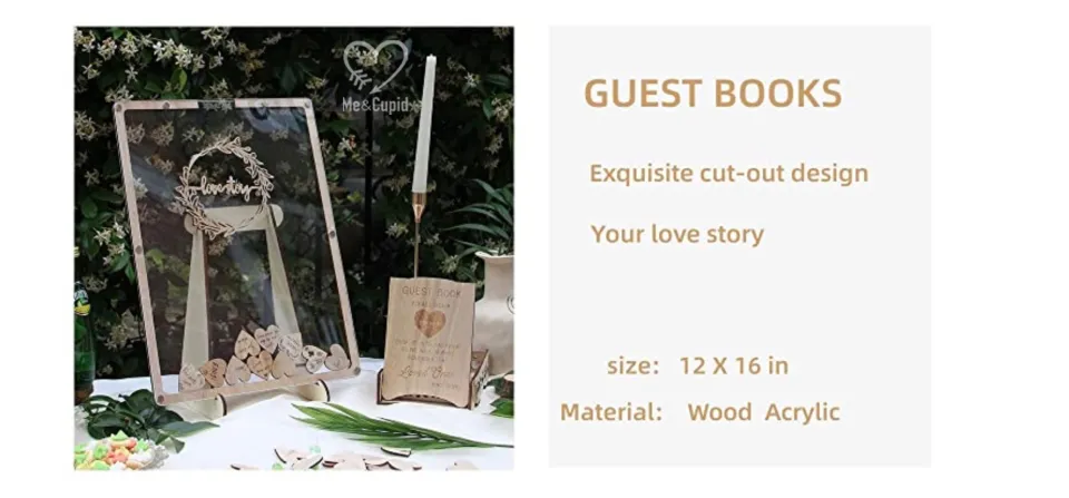 Wooden Wedding Guest Book Party Favors Decor Message Frame Drop Box Drop  Box Wedding Guestbook for Graduation, Birthday, Wedding, Ceremony 60pcs  Flowers 