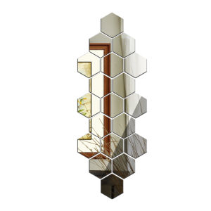 1PC 7 * 8 * 4 cm Modern Creative 3D Silver Mirror Geometric Hexagon Acrylic Wall
