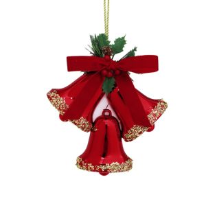 BLISSFUL Triple-Bell Christmas Bell Hanging Ornament Plastic DIY Xmas Bow Bell Hanging Decor Creative Hanging Rope Christmas Bell Pendant Christmas Decoration