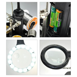 Welding Magnifier Electric Iron Stand Circuit Board Repair Welding Iron Holder with Alligator Clips Led Magnifying Glass