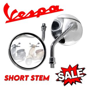 Vespa Primavera | Round Circle Side Mirror Chrome Short Stem (BILOG) Stainless Aluminum Universal