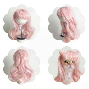 LABAICAI Adjustable Fit Pet Bob Wig Comfortable To Wear with Bangs Kitty Wavy Hair Cute Dressing Up Dogs Cats Cosplay Wigs Halloween Celebration
