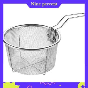 Nine percent French Chip Frying Strainer Basket Stainless Steel Deep Fry Basket Kitchen Round Fryer Wire Mesh With Handle Wire Colander Nets