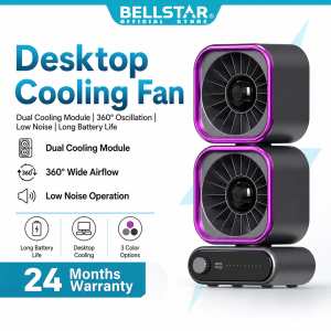 BELLSTAR Portable Desk Fan Dual Cooling Module 360° Oscillation Strong Wind Low Noise LED Display Adjustable
