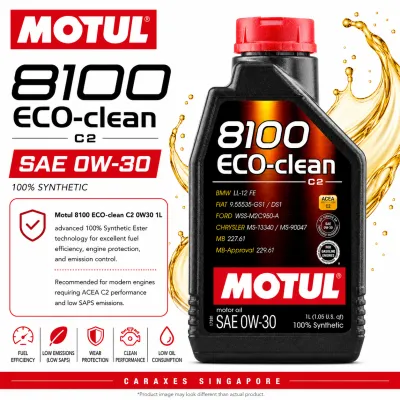 🇸🇬 MOTUL 8100 ECO CLEAN 0W30 100% Synthetic Engine Oil [1L]