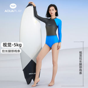 AquaPlay swimsuit womens long sleeved blue black fashionable and personalized one-piece swimsuit slimming UPF50+sun protection quick drying bikini surfing diving suit