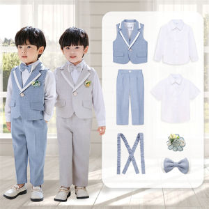 Lontakids ชุดสูทสำหรับเด็กผู้ชายชุดสูททักซิโด้สำหรับเดรสออกงานเด็กหนุ่มเด็กวัยหัดเดิน5ชิ้นหรือสีขาวเสื้อเชิ้ตชุดกล่องใส่แหวนงานแต่งงาน