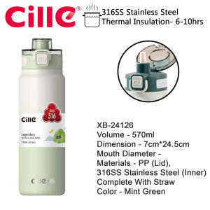 Cille 460ml/600ml/950ml/1.3L/1.6L/1.7L 316SS Stainless Steel Vacuum Flask Thermos Water Cup
