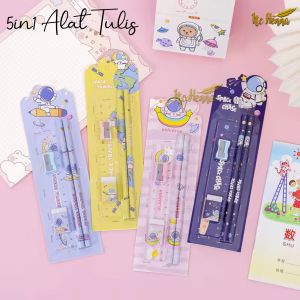 5in1 Pensil Set Alat Tulis Anak Lucu Dan Penghapus Untuk Tempat Pensil Buku Tulis Sekolah