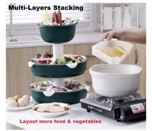 Rotating Hot Pot Platter Drain Basket Double-Layer Plastic Vegetable And Fruit Storage Basket Multifunctional Innovative [LOCAL SELLER]