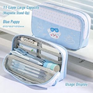FXUP 11 Ngăn Hộp đựng bút chì In họa tiết chấm bi Dung lượng lớn Túi đựng bút Phim hoạt hình Túi đựng văn phòng phẩm Quà tặng