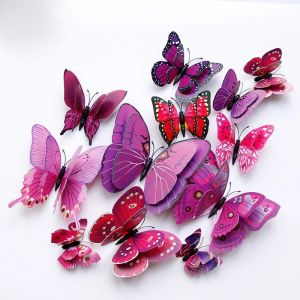 12Pc Colorful Double Layer 3D Magnetic Butterfly Wall Sticker Butterflies Refrigerator Magnet Stickers