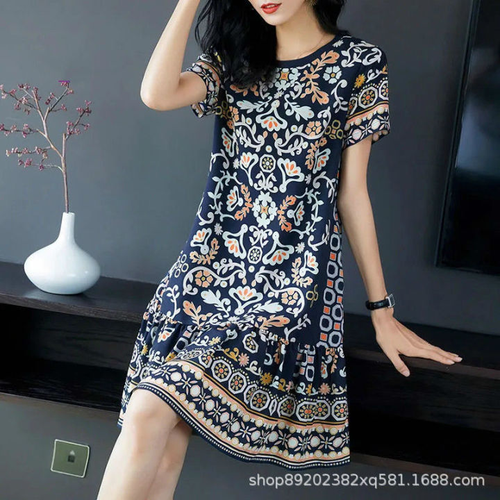 Fashion Women Dress Plus Size Korean Style Summer Medium Length