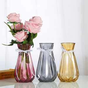 Lọ hoa thuỷ tinh đa giác tặng kèm nơ  bình hoa cao cấp cổ nhỏ decor xinh xắn trang trí phòng khách bàn làm việc