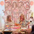 JOYMEMO 2024 Happy New Year Decorations 2024 Kit Rose Gold New Year Party Supplies Celebration Happy New Year Banner Number 2024 Balloons Tinsel Backdrop Curtain. 