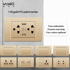 Vollia Gold Wall Switch for Light Universal Socket Outlet for wall Electrical Switch and Scoket Outlet Panel Modern 1/2/3/4 Gang 1/2 Way Button Switch on and Off 3 Pin Plug Multiple Sockets with USB Power Outlet Dimmer doorbell Switch 20amp Aircon Outlet