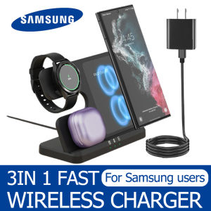 Samsung Wireless Charging 3 In 1 Wireless Charger Station Dock Holder For Suitable For Samsung Galaxy S24 S23 Ultra S22 S20 Note20 Note10/20 Z Fold 5/4/3 Z Flip Super Fast Charging Watch5 Pro Classic Watch 5/4/3/Active 2/1 Buds Pro Compatible with Android