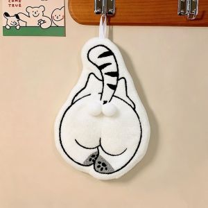 Cute Cat Hand Towel Quick Drying Kitchen Cleaning Rag Coral Velvet Cartoon Animal Absorbent Bathroom Hanging Towel Home Supplies