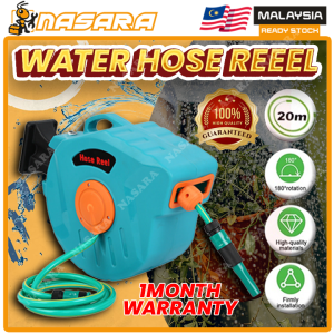 Nasara 20m 1 Set OEM Auto Retractable Auto Rewind Dual Ground Wall Mounted Garden Water Hose Reel Random Color / Hos Air Kekili Automatik / 水管卷盘