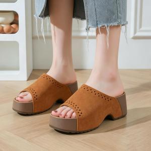 Open Toe Slip On Platform Wedge Slide Sandals For Ladies Hollow Triangle Carving Comfy Anti Slip Outdoor School Office Daily Slippers