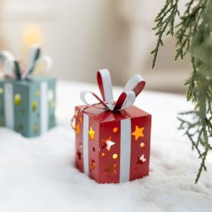 FLYING Luminous Lighted Gift Box Pendant Hanging Rope Iron Christmas Gift Box Pendant Nordic Funny Xmas Tree Hanging Ornament