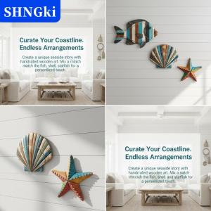 [COD] 🔥🔥🔥SHNGki Bằng Gỗ Đại Dương Tường Điểm Nhấn Thiết Lập Đầy Màu Sắc Cá Sao Biển Sinh Vật Trang Trí Nội Thất Cho Coastal Phòng Tắm Phòng Khách