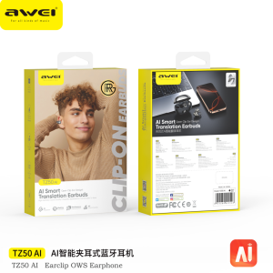 Awei TZ50 AI OWS Clip On Wireless Earphone Open Ear Bluetooth 6.0 Air Conduction Earclip Earbuds Spatial Bass Sound Long Wear Battery Digital Display IPX6 Waterproof High-End Sports Artificial intelligence Language Translation Local Warranty