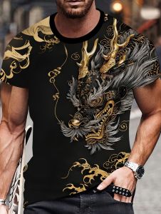 Mens 3D Dragon Print T-Shirt Fashion Short Sleeves O-Neck Graphics Tees Comfortable Summer Casual Harajuku Street Mens Clothing
