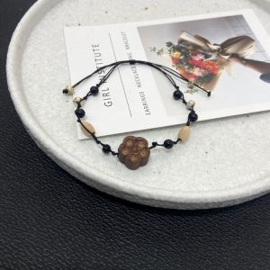 New Chinese retro wooden flower bracelet New natural stone beaded bracelet National style niche high-end womens jewelry