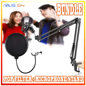 (BUNDLE) NB-35 Professional Recording Microphone Stand Suspension Flexible Arm Stand Holder (Black) WITH Microphone Pop Filter Dual Layer Mic Pop Shield with Clip Stabilizing Arm for Recording Vocals Home Studio Broadcasting (Black)