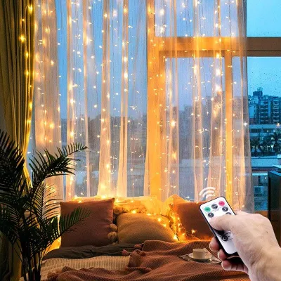 Christmas Lights Curtain String Light Meteor shower Rain Light Fairy Lights For Room Decoration Christmas Lights 8 Modes USB Plug Waterproof With Remote Controller String Lights For Holiday Window Christmas Party Wedding Home Decor 100/200/300 LED