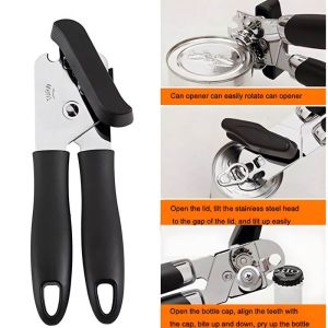 High Quality 3-in-1 Stainless Steel Cans Opener Professional Ergonomic Manual Can Opener Side Cut Manual Can Opener