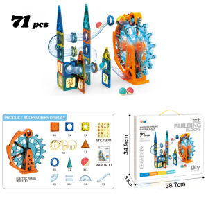 71/109pcs Magnetic Tile Building Toy with Ferris Wheel Magnet kuat Motorized Marble Runs Set For Kid