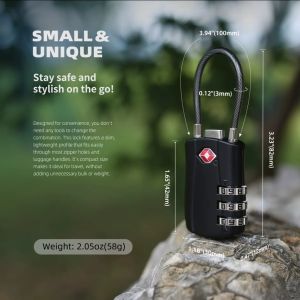 TSA Wirelock Travel Luggage Lock – 3 Digit Combination Small Pad Lock for Backpack Suitcase & Bags | Anti-Theft Security Cable Lock