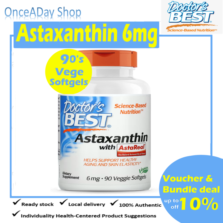 Doctor's Best, Astaxanthin with AstaReal, 6mg, 90 Veggie Softgels Once