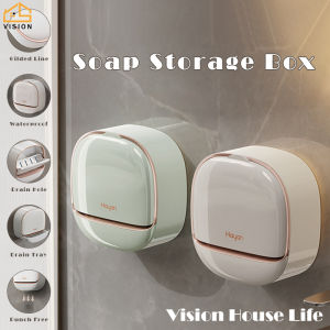 Vision นอร์ดิกกล่องสบู่ฝาปิดอเนกประสงค์ภาชนะจานใส่สบู่อเนกประสงค์ที่ใส่การระบายน้ำสบู่ติดผนังที่สำหรับห้องครัวห้องน้ำเคสล้างสบู่แบบไม่ใช้หมัดติดผนัง