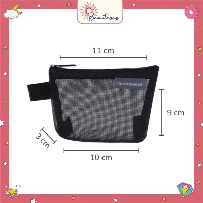 Tas Pouch Mini Jaring Transparant Dompet Kosmetik Lipstik Saku Portable Travel Bag Organizer