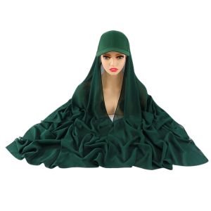 New Baseball Head Cap Hijab Solid Chiffon Shawl Tudung Sukan Women Bubble Chiffon Instant Scarf Muslim Fashion Hijab
