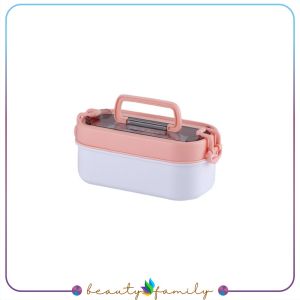 BF-C991 Tempat Makan 2 Tingkat dengan Jinjingan 700ML Free Sendok Garpu BPA FREE / Lunch Box Susun 1000ML Anti Tumpah Bahan Plastik Portable / Kotak Bekal Food Grade Import