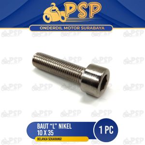 Baut L Nikel 10x35 (Harga 1 PC) - Pitch Bolt Baud 14 Kunci L 8 Drat 10 mm x Panjang 35 mm Ulir Kanan