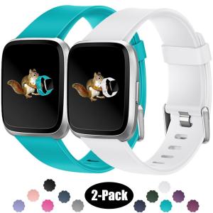 2 Pack Replacement Bands Compatible for Fitbit Versa/Versa Lite/Versa 2 Classic Soft Watch Band Straps Wristbands for Fitbit Versa/Versa Lite Smartwatch Women Men